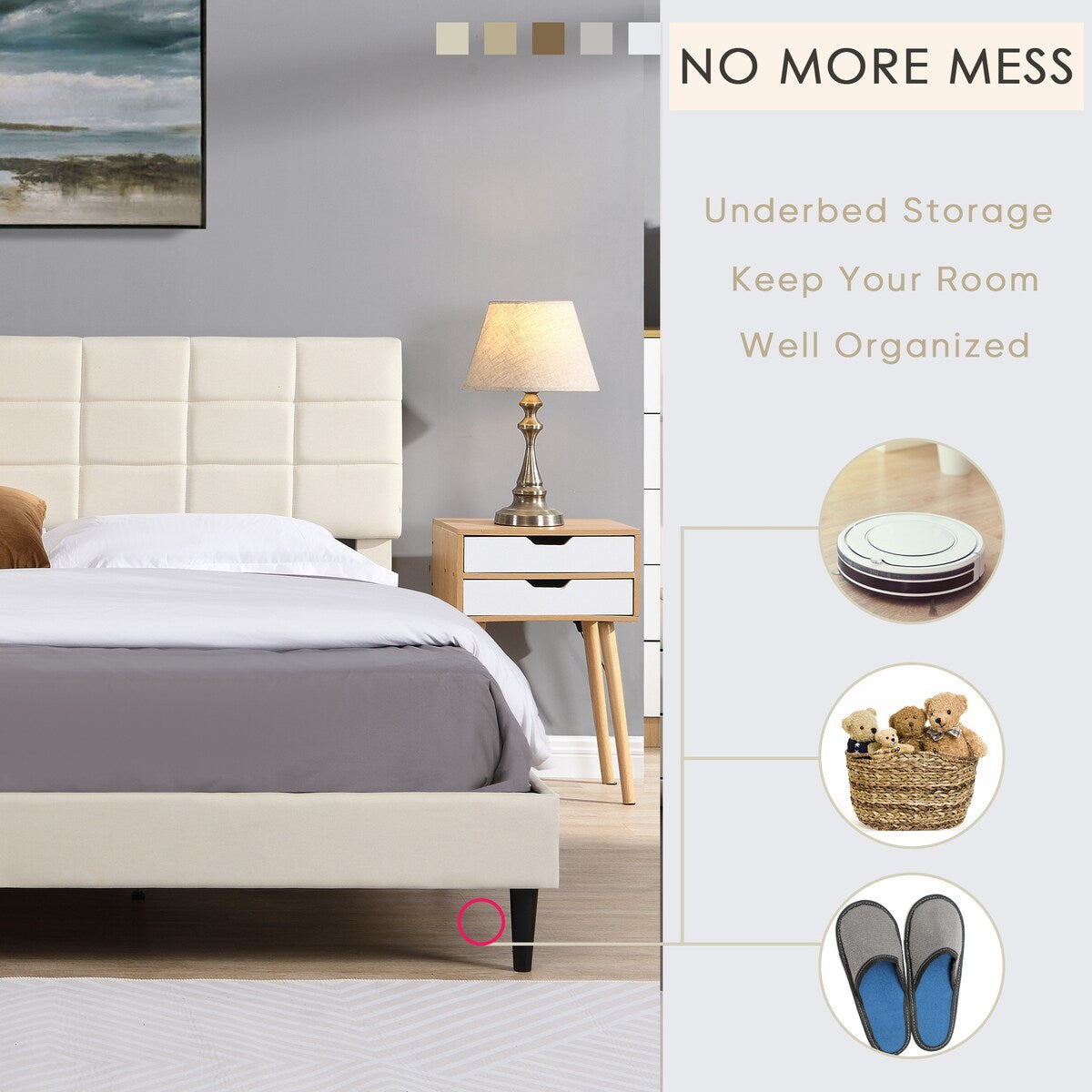 King Size Platform Bed Frame with Fabric Upholstered Headboard and Wooden Slats,No Box Spring Needed/Easy Assembly