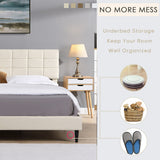 King Size Platform Bed Frame with Fabric Upholstered Headboard and Wooden Slats,No Box Spring Needed/Easy Assembly