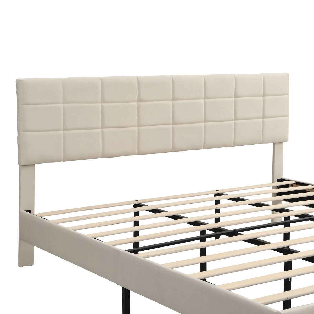 King Size Platform Bed Frame with Fabric Upholstered Headboard and Wooden Slats,No Box Spring Needed/Easy Assembly