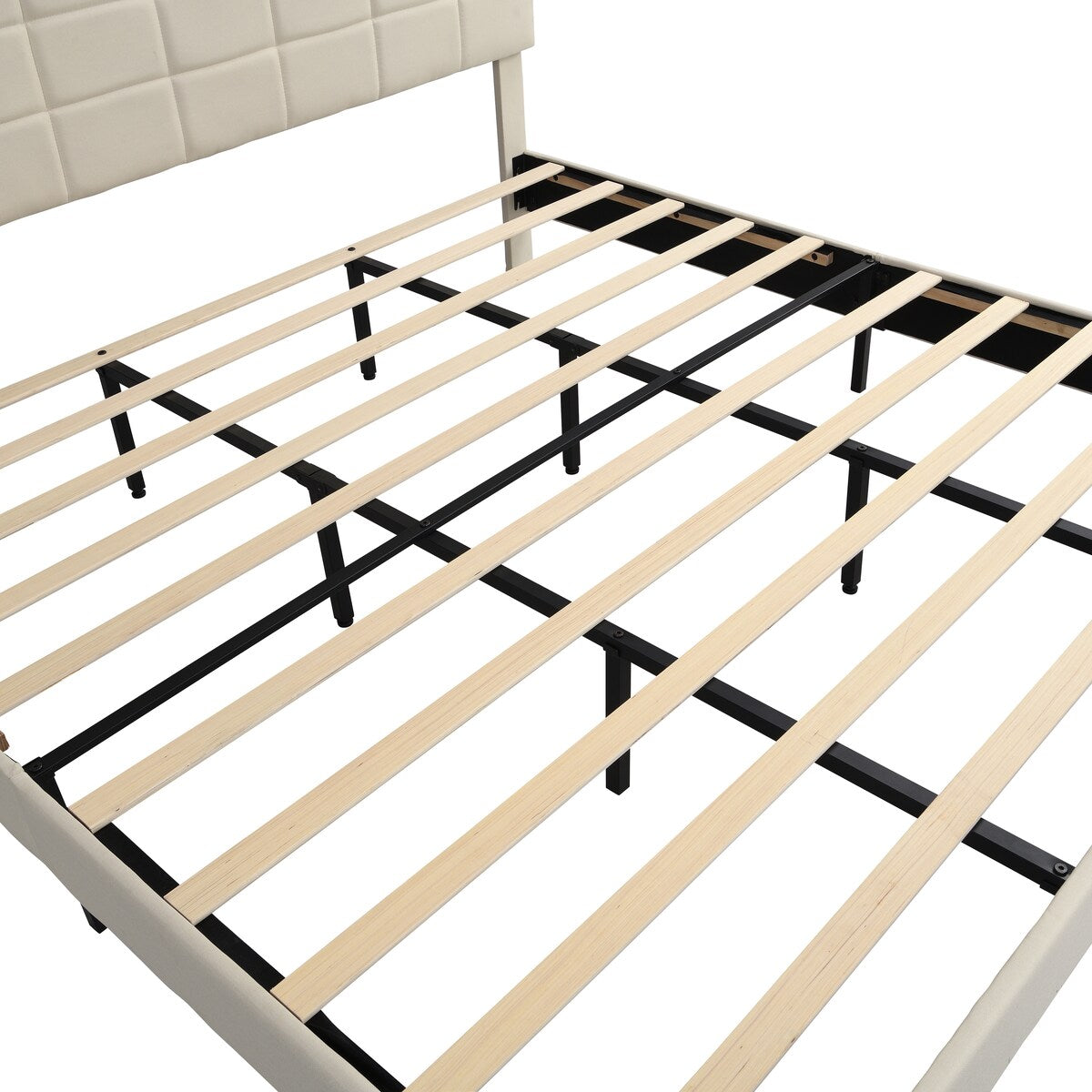 King Size Platform Bed Frame with Fabric Upholstered Headboard and Wooden Slats,No Box Spring Needed/Easy Assembly