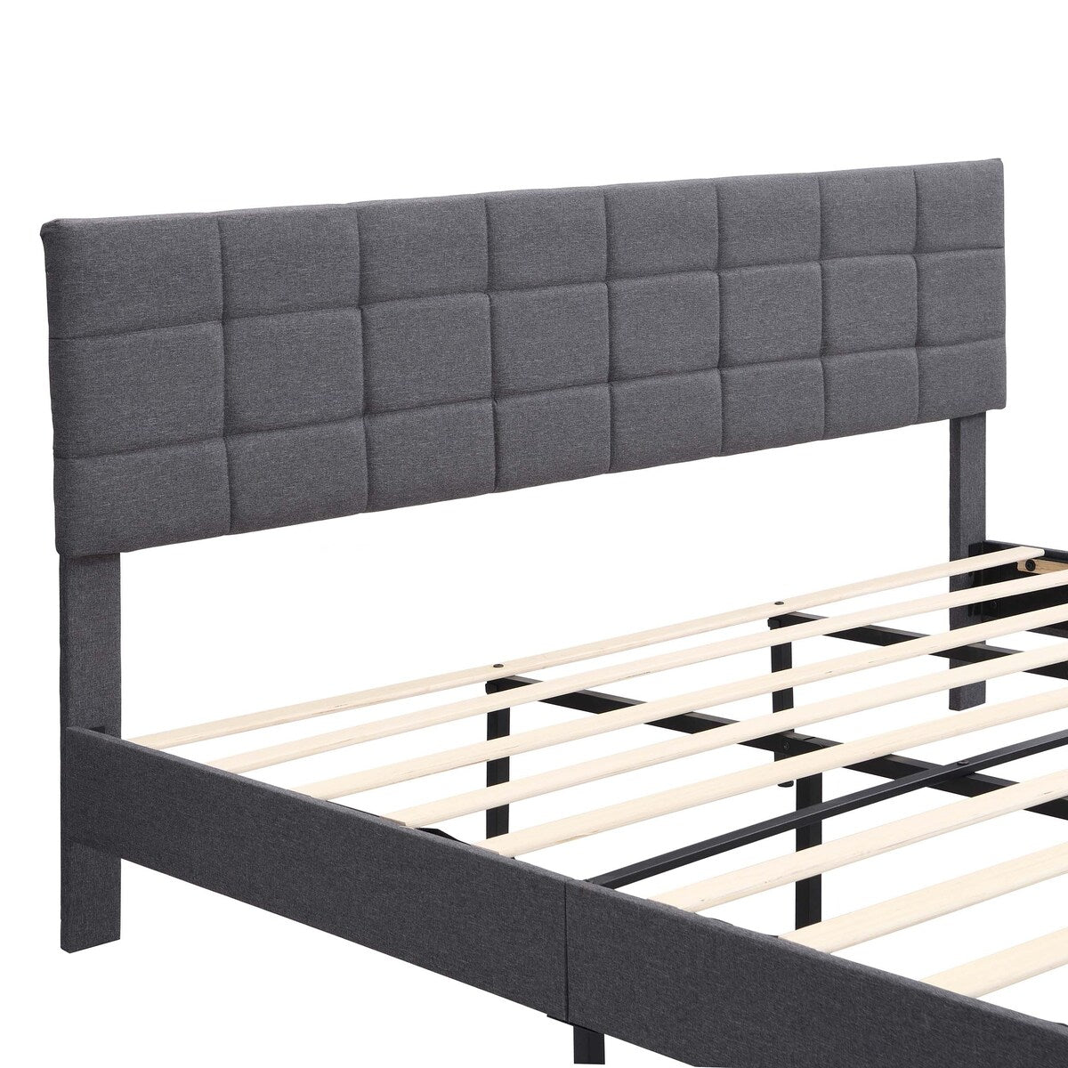 King Size Platform Bed Frame with Fabric Upholstered Headboard and Wooden Slats,No Box Spring Needed/Easy Assembly