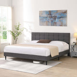 King Size Platform Bed Frame with Fabric Upholstered Headboard and Wooden Slats,No Box Spring Needed/Easy Assembly