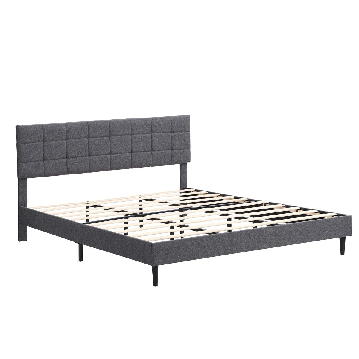 King Size Platform Bed Frame with Fabric Upholstered Headboard and Wooden Slats,No Box Spring Needed/Easy Assembly