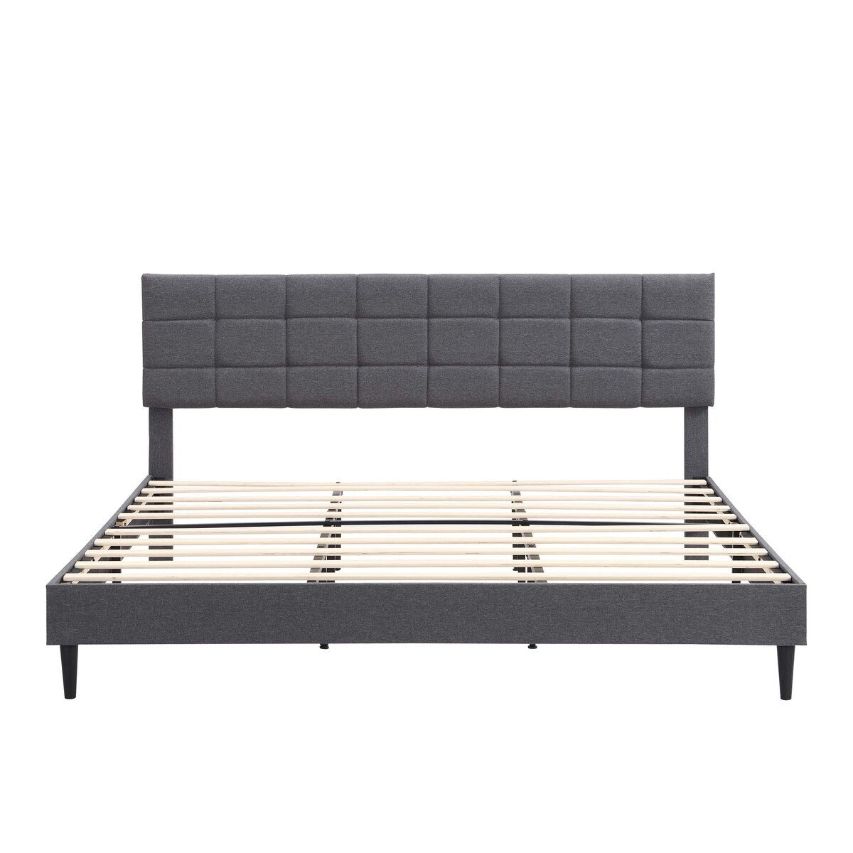 King Size Platform Bed Frame with Fabric Upholstered Headboard and Wooden Slats,No Box Spring Needed/Easy Assembly