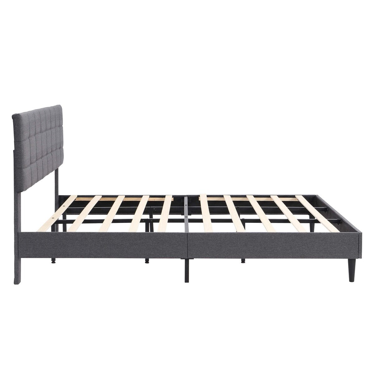King Size Platform Bed Frame with Fabric Upholstered Headboard and Wooden Slats,No Box Spring Needed/Easy Assembly