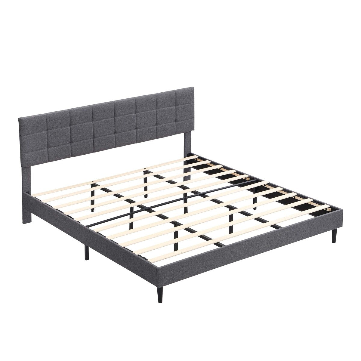 King Size Platform Bed Frame with Fabric Upholstered Headboard and Wooden Slats,No Box Spring Needed/Easy Assembly