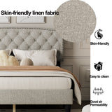 King Size Platform Bed with Button Tufting Adjustable Headboard