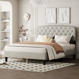 King Size Platform Bed with Button Tufting Adjustable Headboard