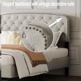 King Size Platform Bed with Button Tufting Adjustable Headboard