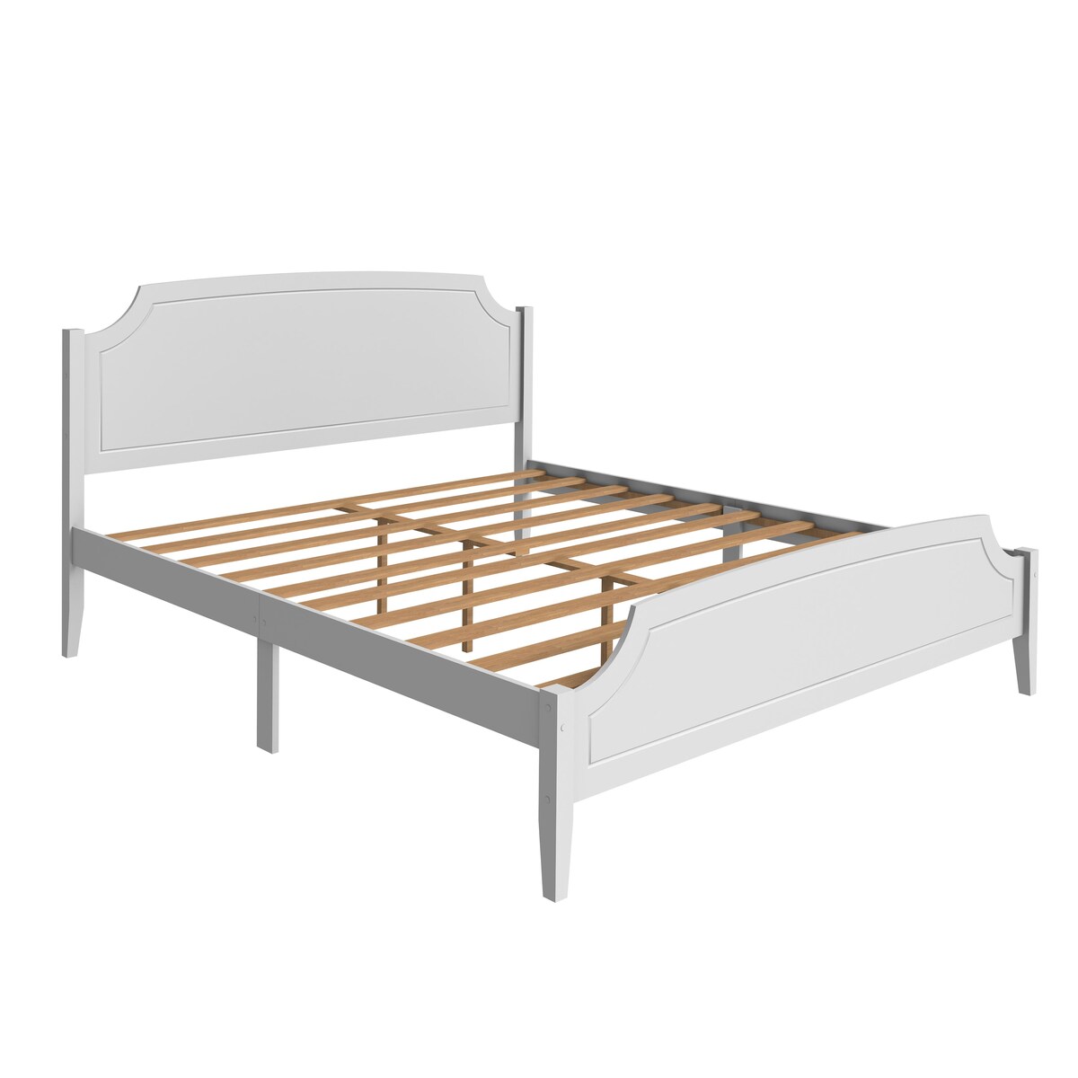 King Size White Contemporary Roman Style, Solid Wooden Bed