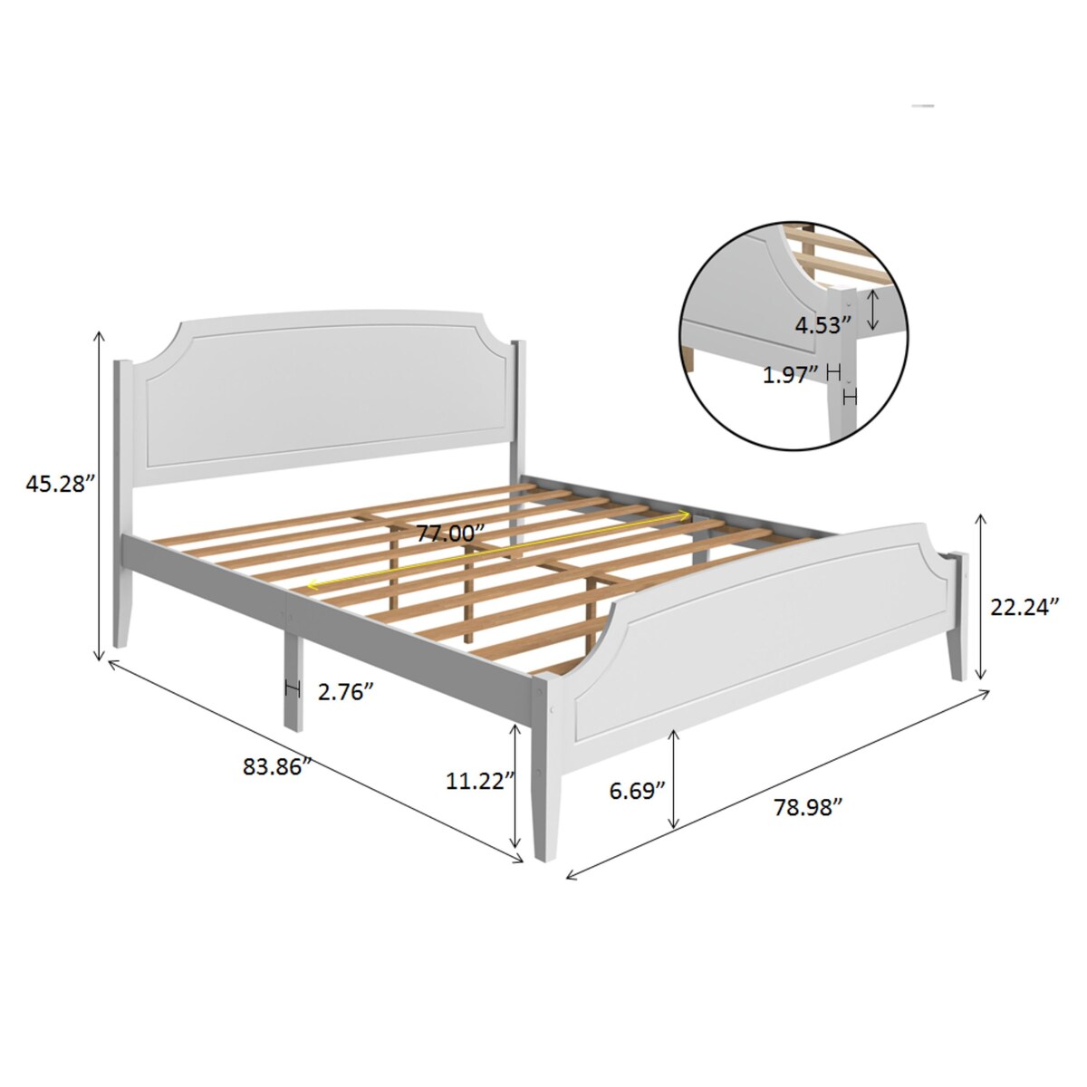 King Size White Contemporary Roman Style, Solid Wooden Bed