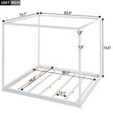 King Size Wood Platform Bed Floor Bed with Support Legs, Canopy Design