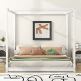 King Size Wood Platform Bed Floor Bed with Support Legs, Canopy Design