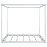 King Size Wood Platform Bed Floor Bed with Support Legs, Canopy Design