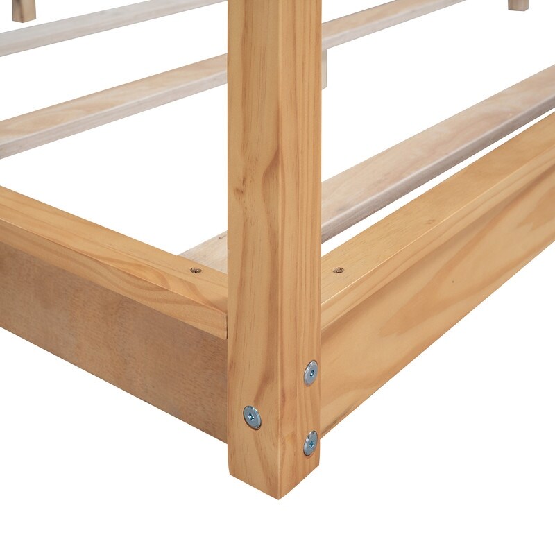 King Size Wood Platform Bed Floor Bed with Support Legs, Canopy Design
