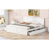 King Size Wooden Platform Bed with Four Storage Drawers and Support Legs, Gray
