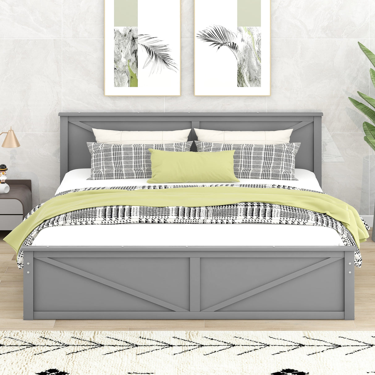 King Size Wooden Platform Bed with Four Storage Drawers and Support Legs