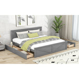 King Size Wooden Platform Bed with Four Storage Drawers and Support Legs