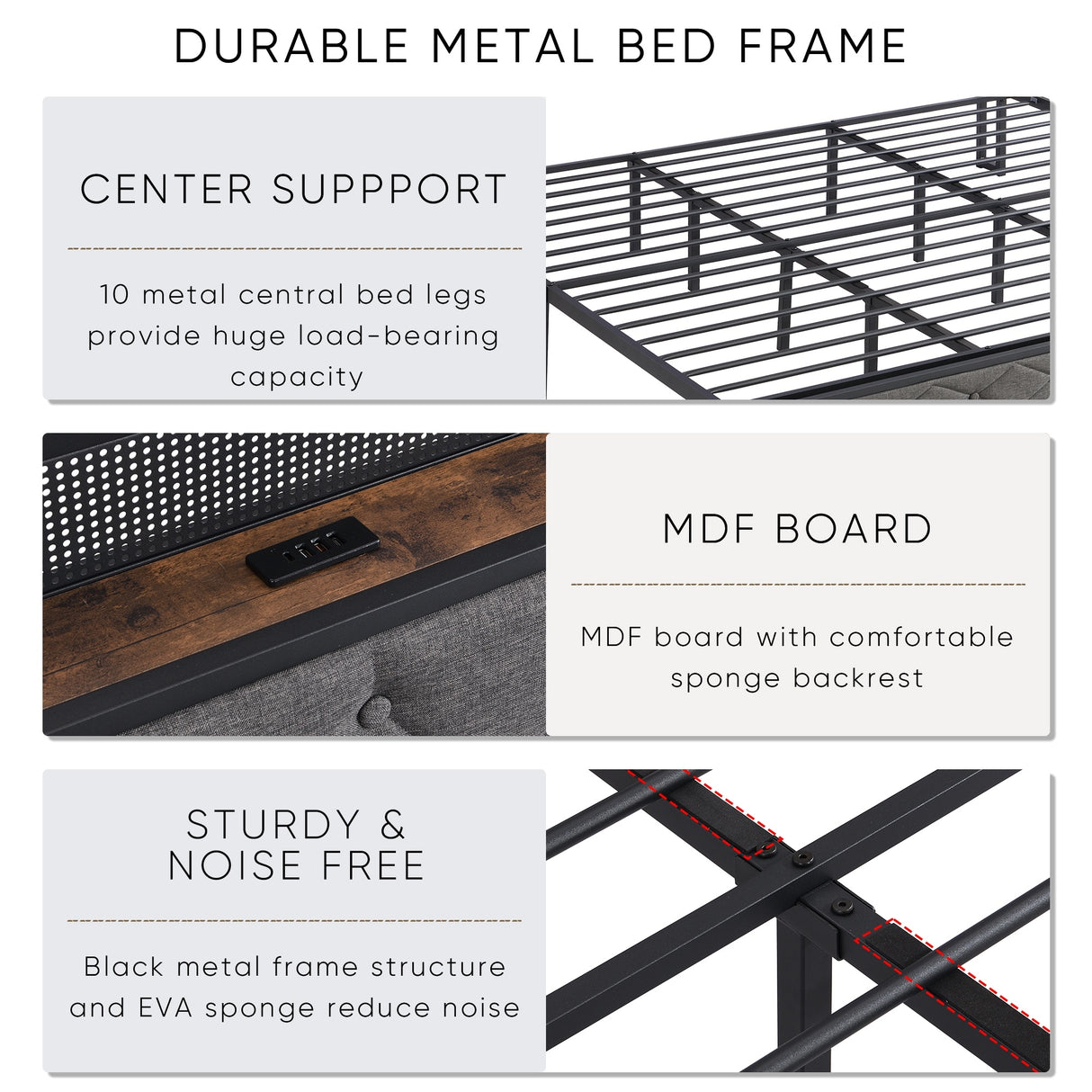 King Upholstered Bed Frame with Storage Headboard, Charging Station and LED Lights