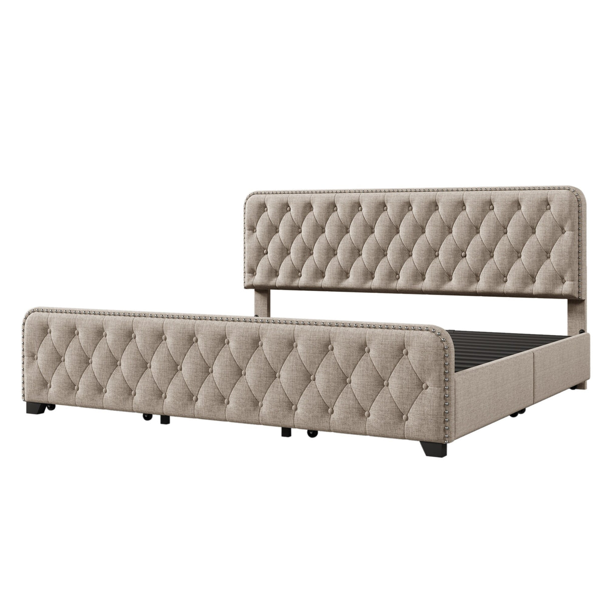 King Upholstered Platform Bed with Four Drawers