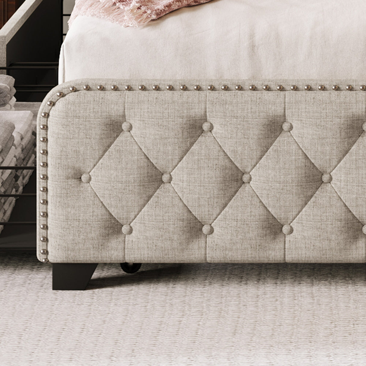 King Upholstered Platform Bed with Four Drawers