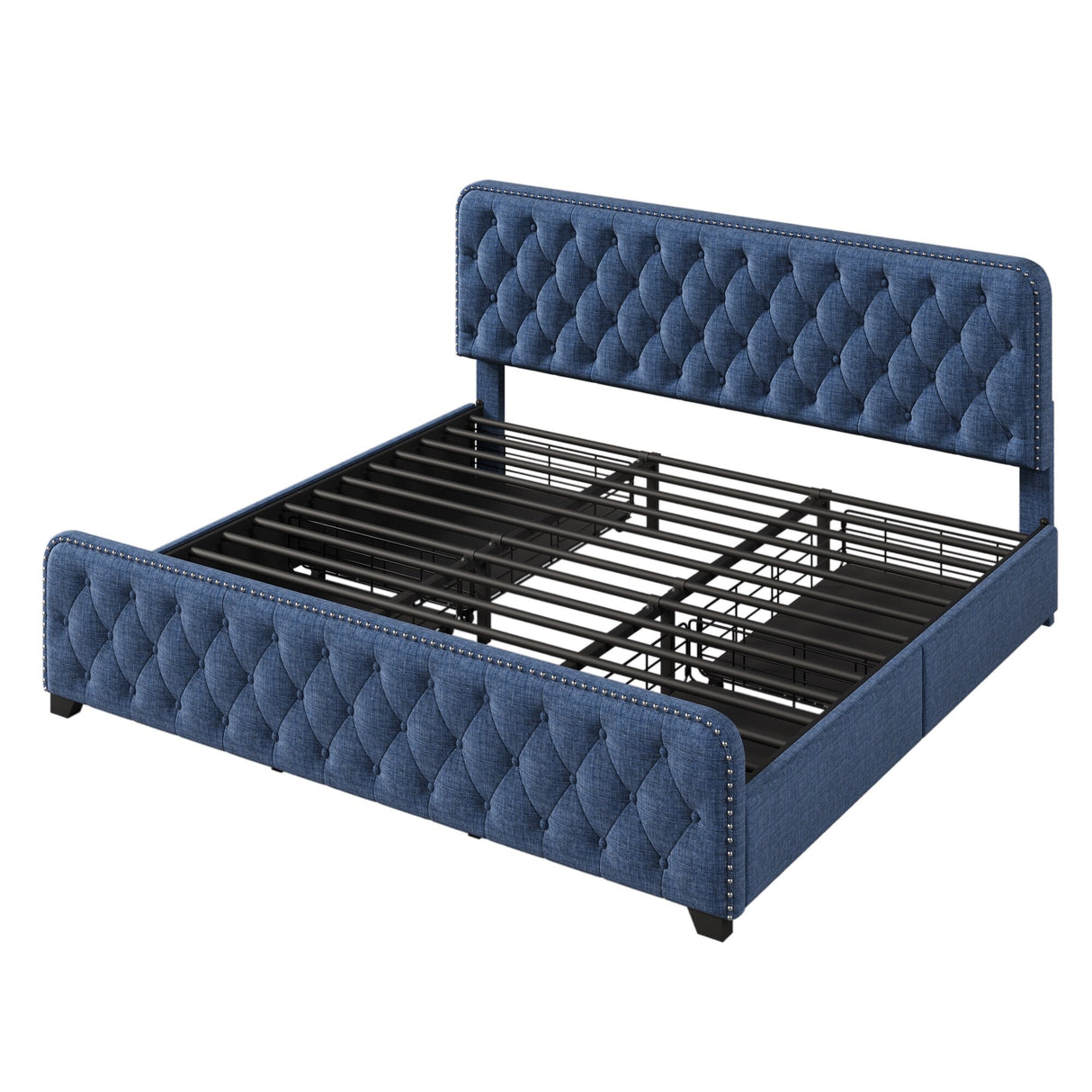 King Upholstered Platform Bed with Four Drawers