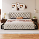King Upholstered Platform Bed with Four Drawers