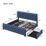 King Upholstered Platform Bed with Four Drawers