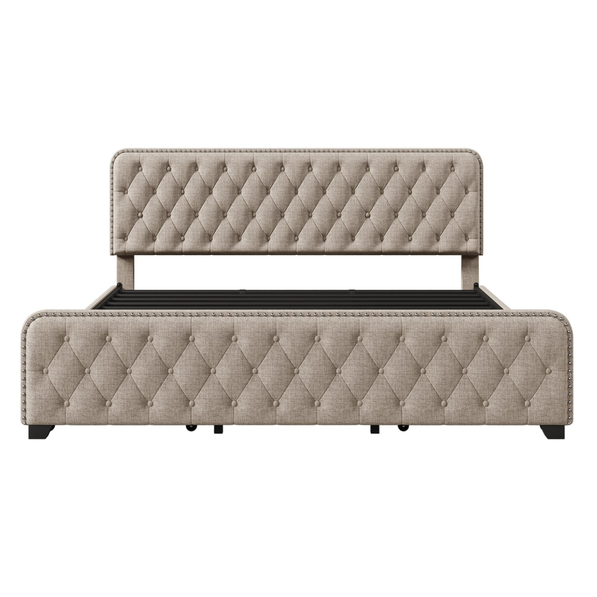 King Upholstered Platform Bed with Four Drawers