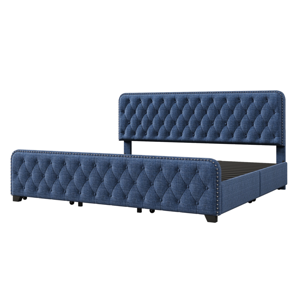 King Upholstered Platform Bed with Four Drawers