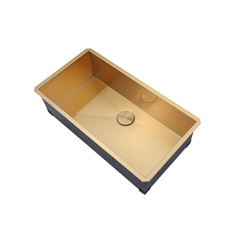 Kingsman 36 Inch Satin Gold Matte Stainless Steel Undermount 16-Gauge Kitchen Sink Single Bowl