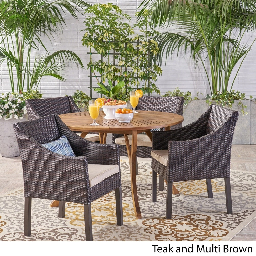 Kingston Outdoor 5 Piece Acacia Wood and Wicker Dining Set by Christopher Knight Home
