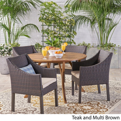 Kingston Outdoor 5 Piece Acacia Wood and Wicker Dining Set by Christopher Knight Home
