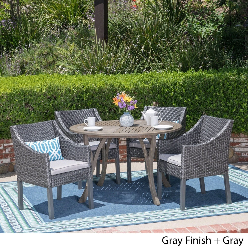 Kingston Outdoor 5 Piece Acacia Wood and Wicker Dining Set by Christopher Knight Home
