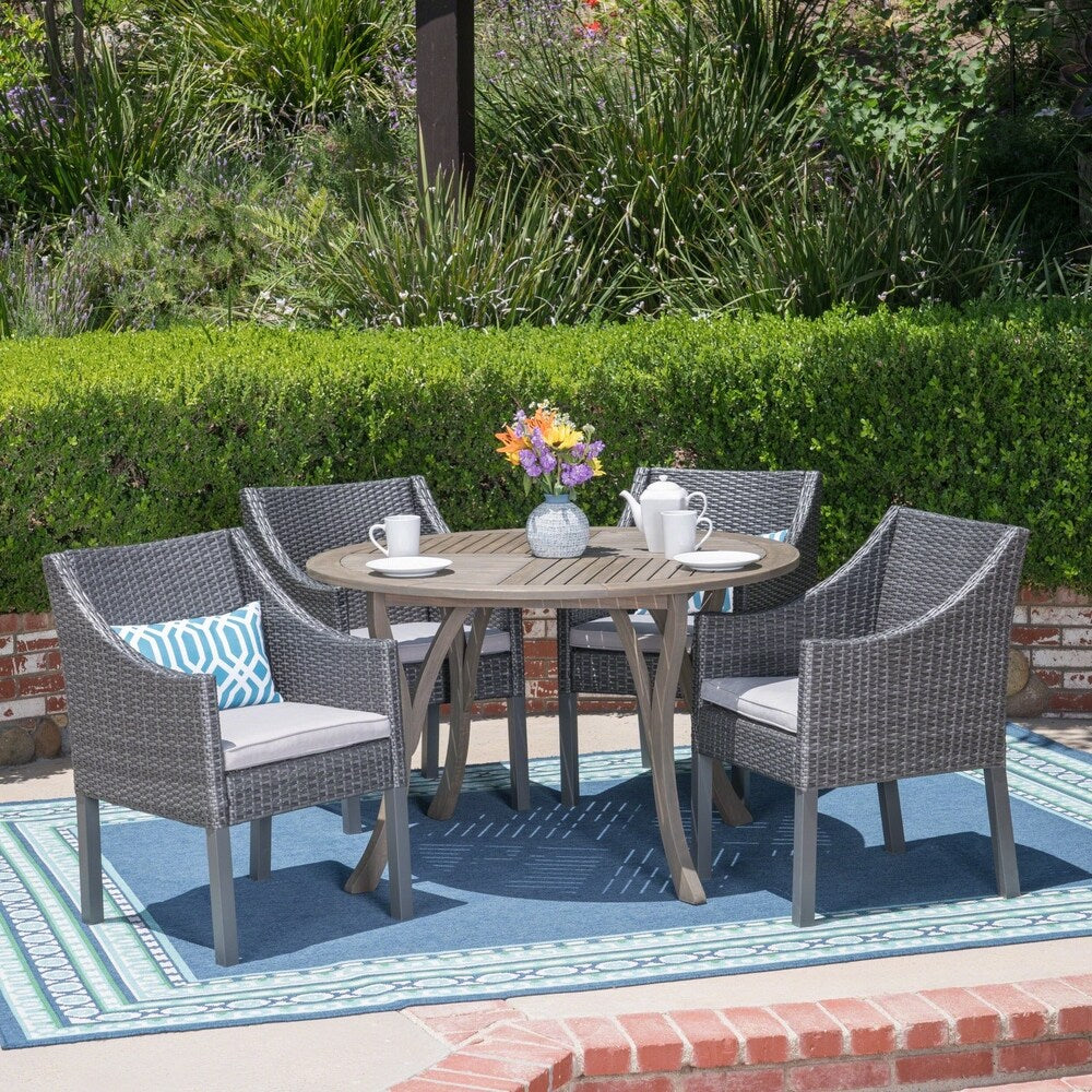 Kingston Outdoor 5 Piece Acacia Wood and Wicker Dining Set by Christopher Knight Home
