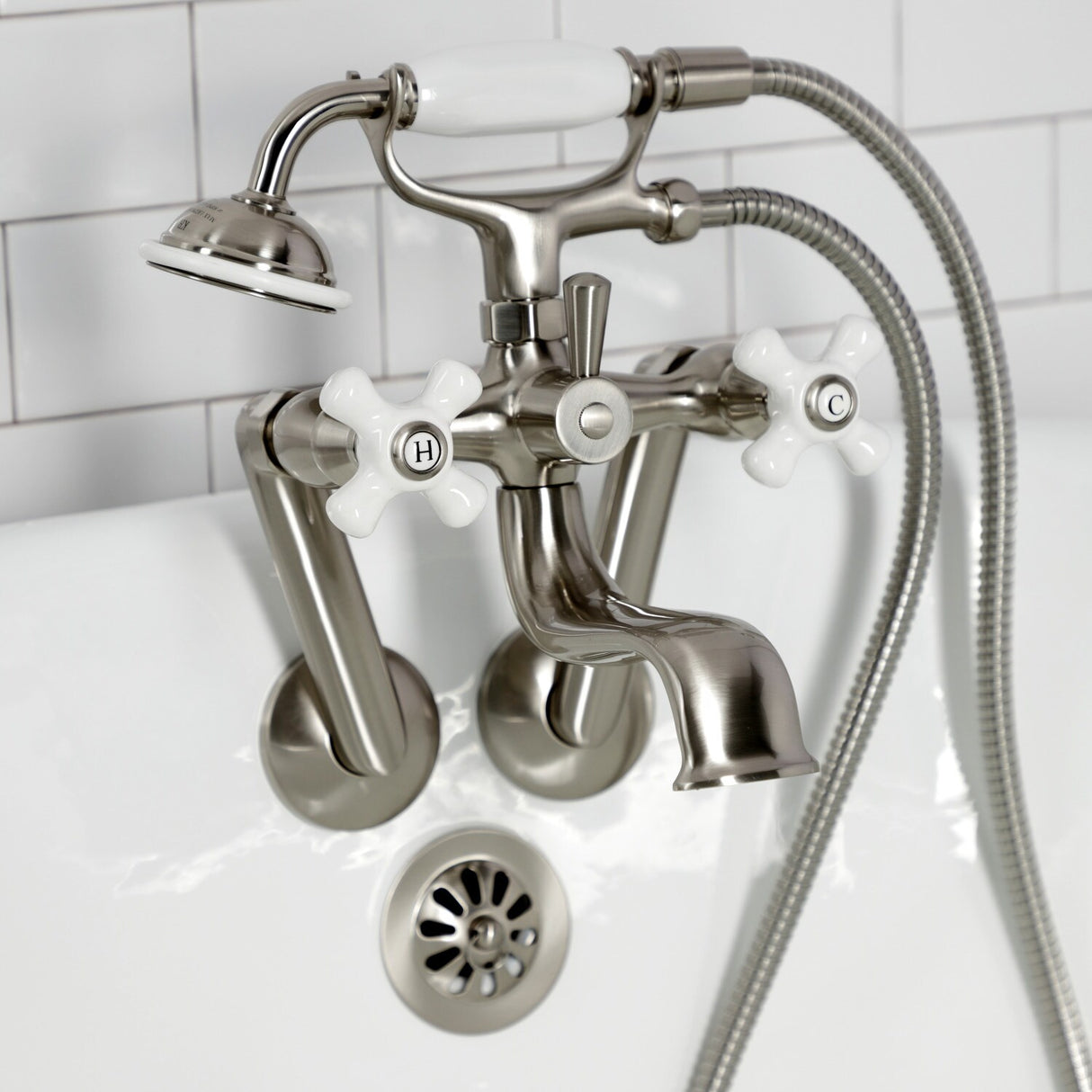 Kingston Tub Wall Mount Clawfoot Tub Faucet with Hand Shower