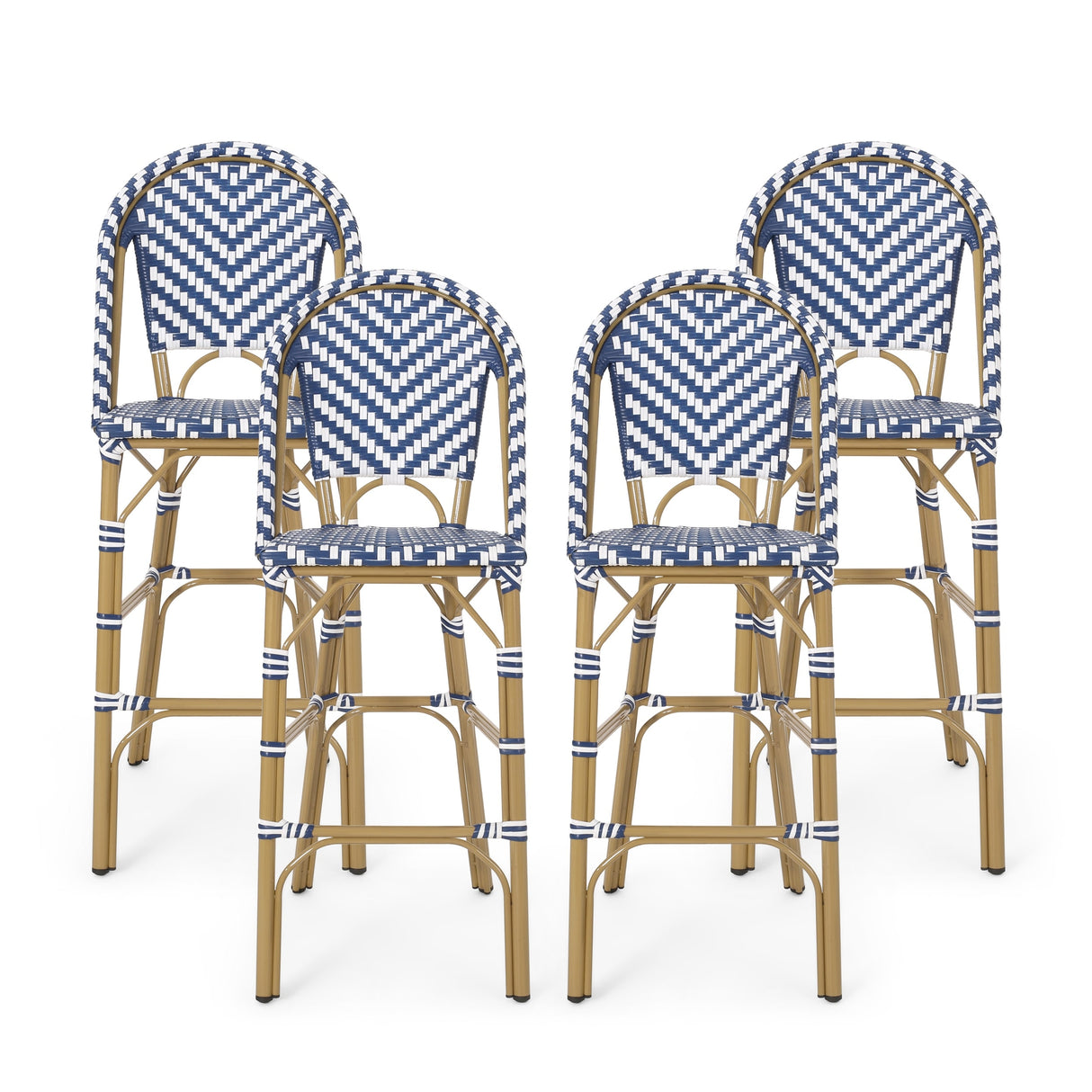 Kinner Outdoor Aluminum French Barstools (Set of 4) by Christopher Knight Home - 18.00" L x 23.75" W x 46.00" H