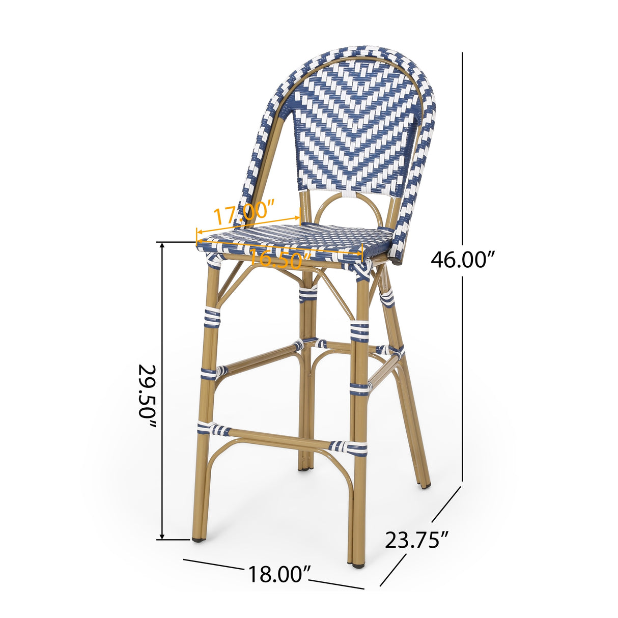 Kinner Outdoor Aluminum French Barstools (Set of 4) by Christopher Knight Home - 18.00" L x 23.75" W x 46.00" H