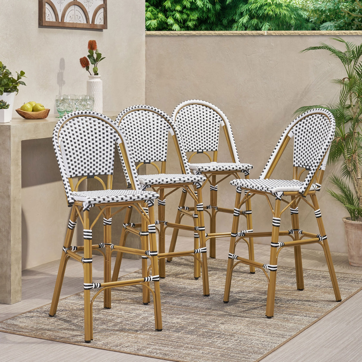 Kinner Outdoor Aluminum French Barstools (Set of 4) by Christopher Knight Home - 18.00" L x 23.75" W x 46.00" H