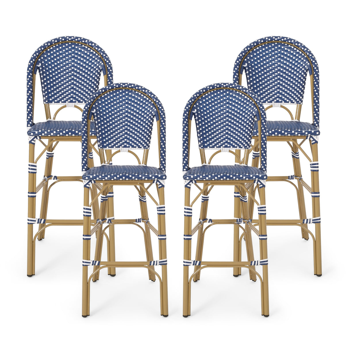 Kinner Outdoor Aluminum French Barstools (Set of 4) by Christopher Knight Home - 18.00" L x 23.75" W x 46.00" H