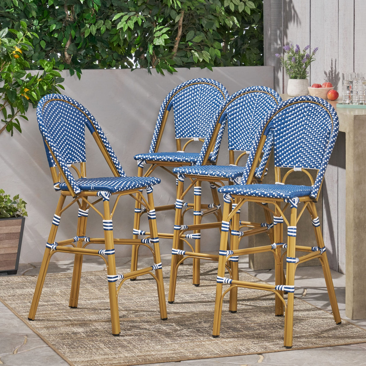 Kinner Outdoor Aluminum French Barstools (Set of 4) by Christopher Knight Home - 18.00" L x 23.75" W x 46.00" H