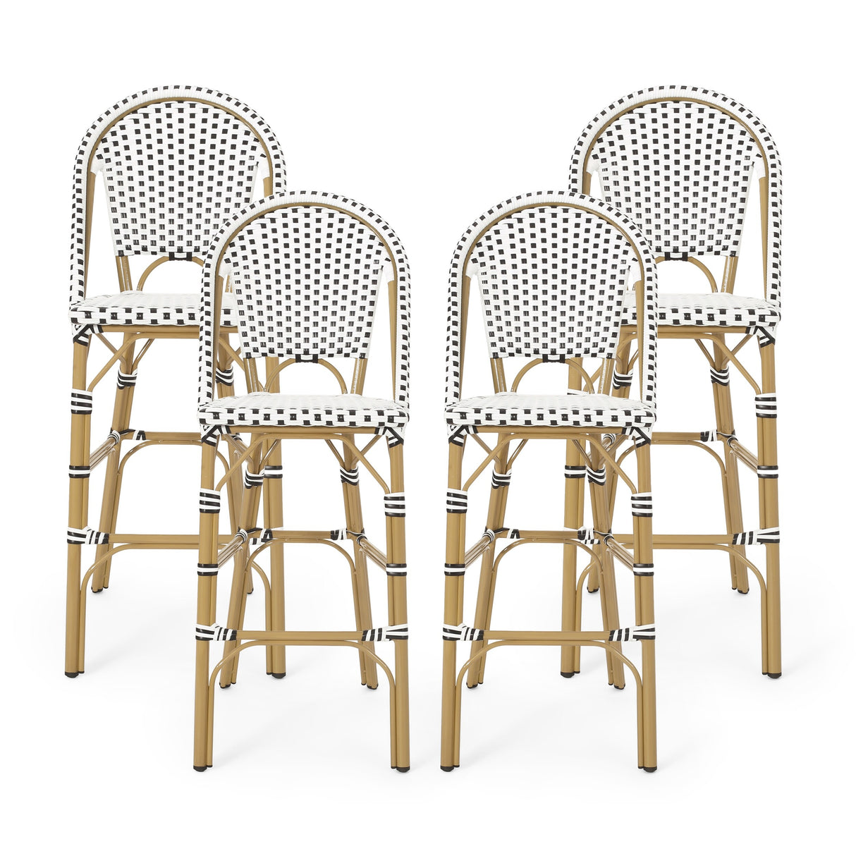 Kinner Outdoor Aluminum French Barstools (Set of 4) by Christopher Knight Home - 18.00" L x 23.75" W x 46.00" H