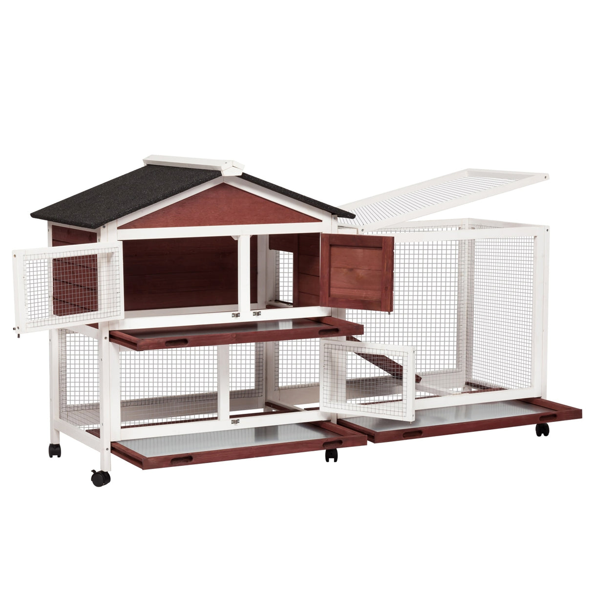 Kinpaw Large Rabbit Hutch, Indoor and Outdoor Bunny Cage on Wheels, Chicken Coop Guinea Pig House, Waterproof Roof