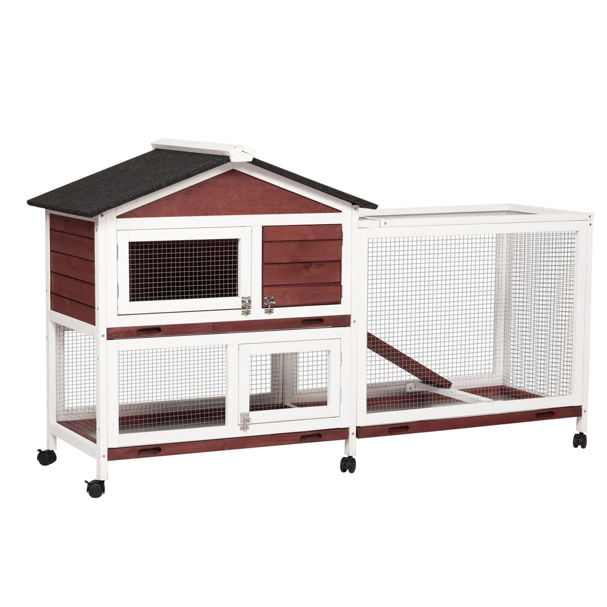 Kinpaw Large Rabbit Hutch, Indoor and Outdoor Bunny Cage on Wheels, Chicken Coop Guinea Pig House, Waterproof Roof