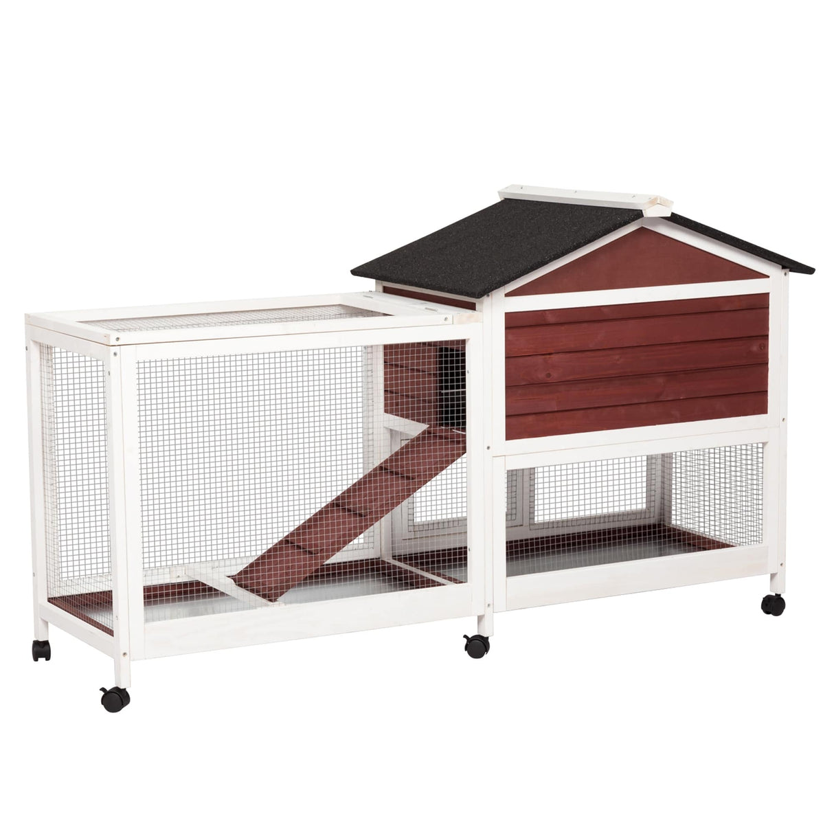 Kinpaw Large Rabbit Hutch, Indoor and Outdoor Bunny Cage on Wheels, Chicken Coop Guinea Pig House, Waterproof Roof