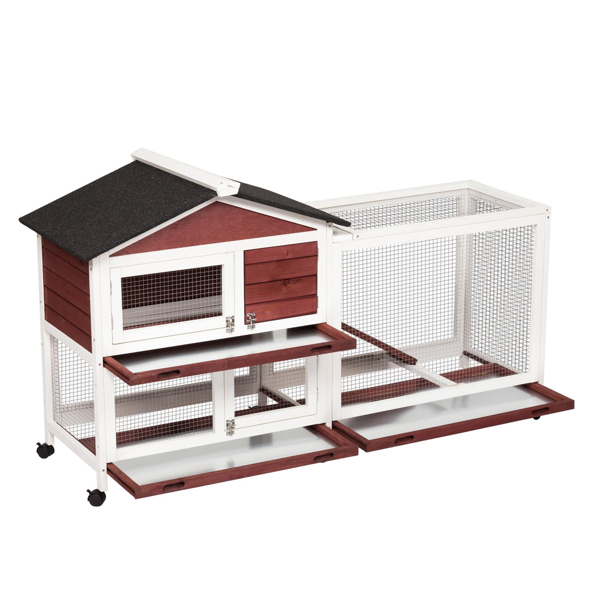 Kinpaw Large Rabbit Hutch, Indoor and Outdoor Bunny Cage on Wheels, Chicken Coop Guinea Pig House, Waterproof Roof