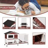 Kinpaw Large Rabbit Hutch, Indoor and Outdoor Bunny Cage on Wheels, Chicken Coop Guinea Pig House, Waterproof Roof