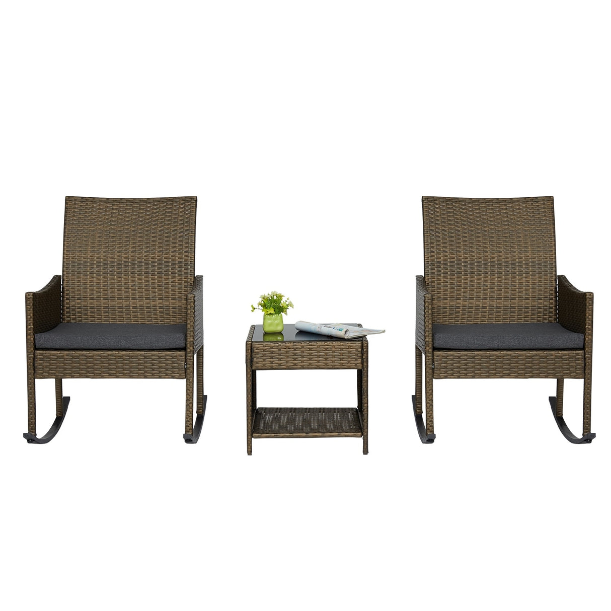 Kinsunny 3-Piece Patio Rocking Chairs Outdoor Bistro Set Patio Wicker Chairs with Coffee Table for Porch Lawn Balcony Backyard