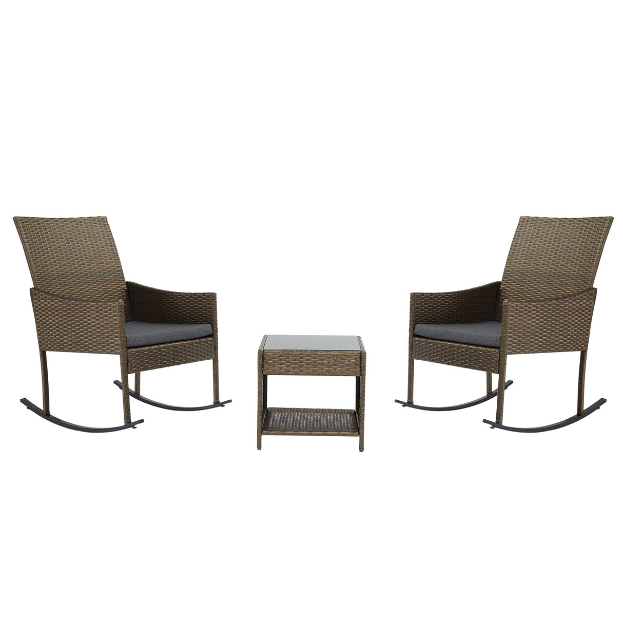 Kinsunny 3-Piece Patio Rocking Chairs Outdoor Bistro Set Patio Wicker Chairs with Coffee Table for Porch Lawn Balcony Backyard