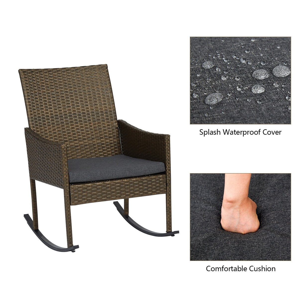 Kinsunny 3-Piece Patio Rocking Chairs Outdoor Bistro Set Patio Wicker Chairs with Coffee Table for Porch Lawn Balcony Backyard